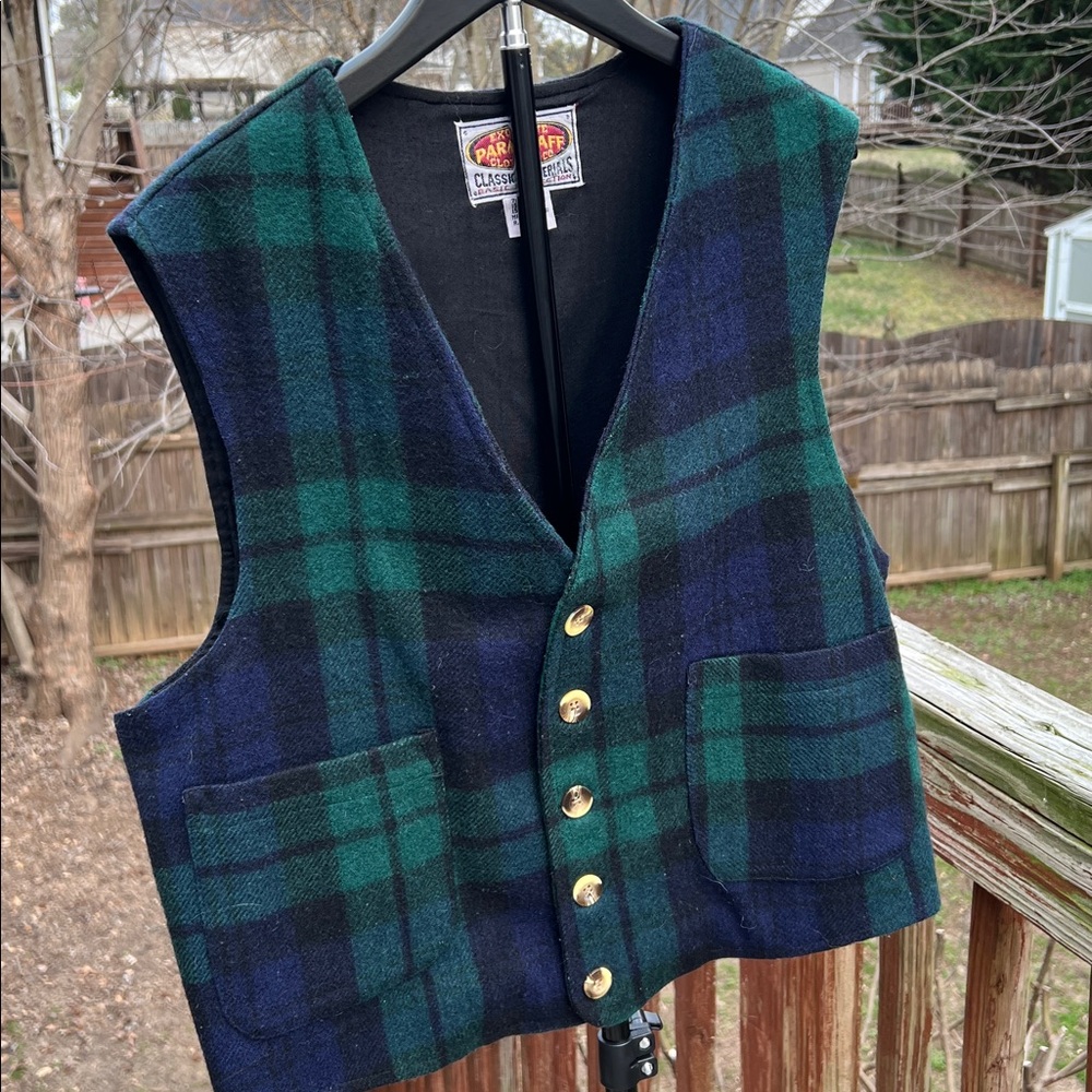 Classic Collection Black Watch Plaid Wool Vest - Green/Blue